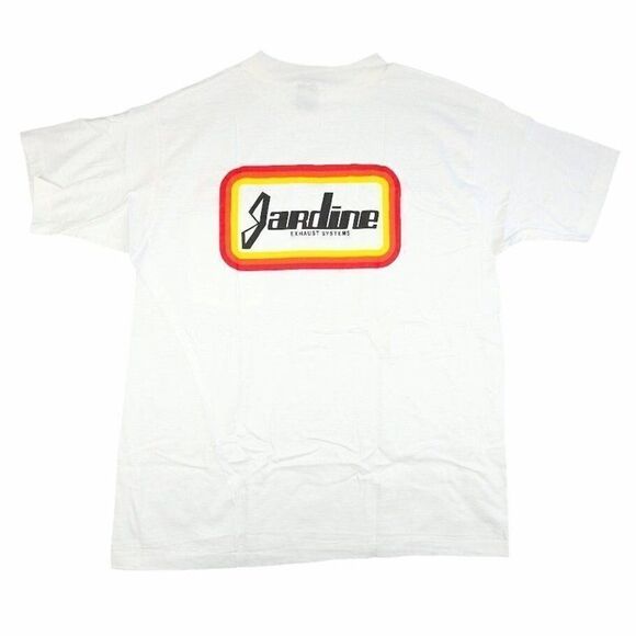 Vintage Jardine Motorcycle T Shirt Mens Size Large White 80s Exhaust System - Picture 1 of 7